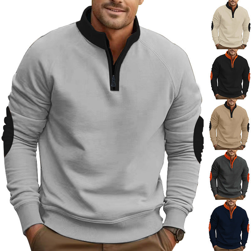 Stand Collar Pullover Half Zip Long Sleeve Coat