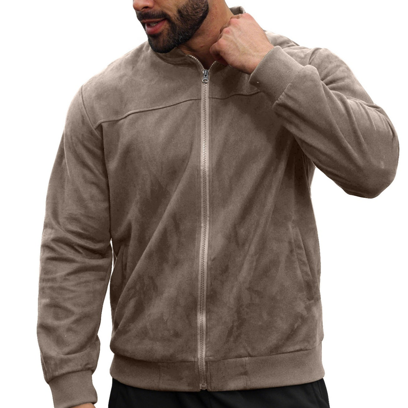 Men's Solid Color Minimalism Casual Suede Zip Jacket